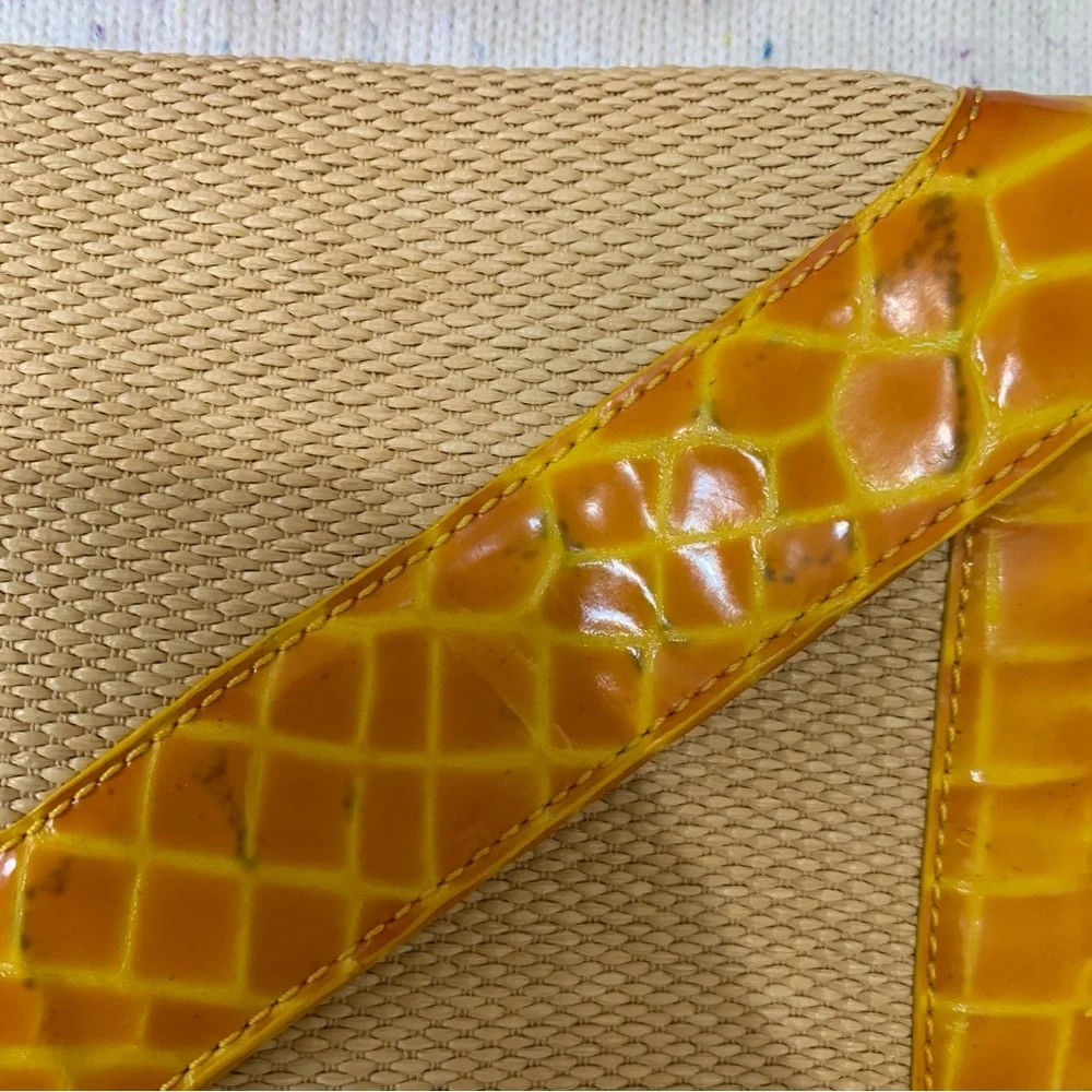 Tory Burch Yellow & Natural Raffia Envelope Crossbody